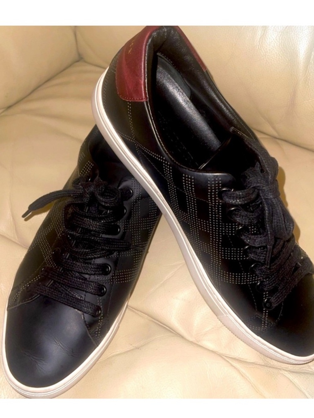 Burberry Black Leather Sneakers with Red Heel Tab